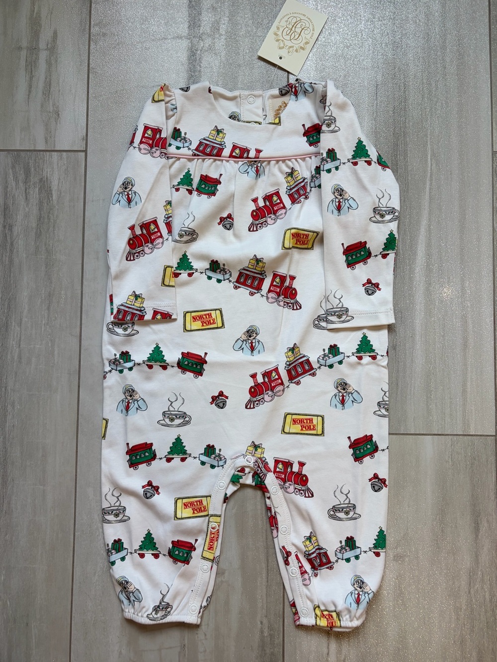NWT TBBC Pima Cotton Holiday Train Express Bradford Romper Jumpsuit Girls 3-6M
